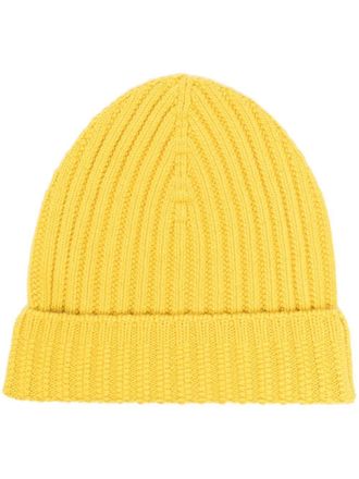 Barrie ribbed cashmere beanie - Yellow