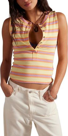 Free People Jamie Stripe Henley Tank in Butter Yellow Combo at Nordstrom, Size X-Large
