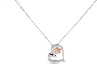 House of Brilliance 14K Rose Gold Plated Sterling Silver 1/10 Cttw Diamond Paw & Heart Pendant Necklace in White Gold Over Silver at Nordstrom