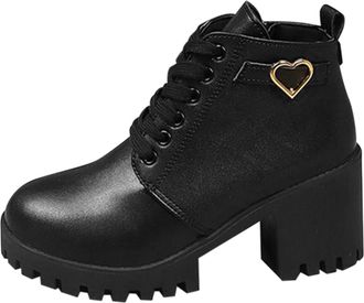 Generic Womens Spring Summer Autumn and Winter High Heel Single Boots Chunky Heel Round Toe Casual Side Zipper and Ankle Boots Boots Men Leather (Black, 5.5)