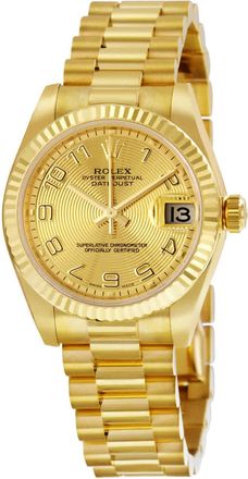 Rolex Lady-Datejust 31 Champagne Concentric Circle Dial 18K Yellow Gold President Automatic Ladies Watch 178278CCAP