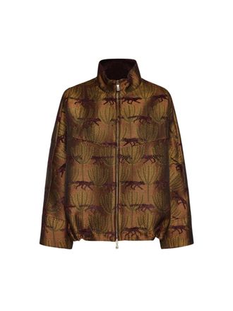 Elena Miro Printed Jacquard High Collar Zip Jacket