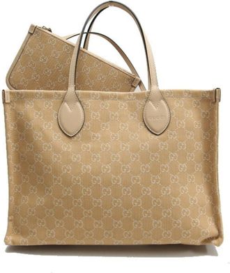 Gucci Ophidia Beige Canvas Handbag Tote Bag (Pre-Owned)