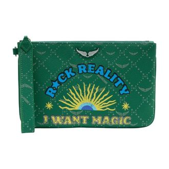 Zadig&Voltaire Womens Logo-Embroidered Textile Clutch Green Synthetic Wallet