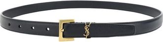 Saint Laurent Womens Black Calf Leather Bos Taurus Thin Belt