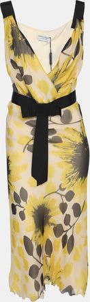 Marina Rinaldi Yellow Chiffon Sunflower Print Sleeveless Dress