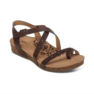 Aetrex Womens Lauren Quarter Strap Sandal In Coffee