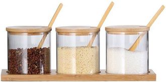 OEM 3 Frascos De Vidrio, Frasco Para Especias Con Cuchara Y Tapa, Salero, Para Almacenar Alimentos En La Cocina, T&eacute;, Caf&eacute;, Az&uacute;car, Sal