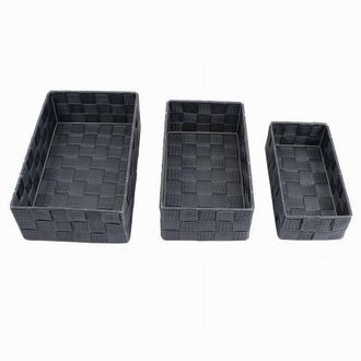Trade Shop Trade Shop - Set 3pz Scatola Porta Oggetti Tessuto Intrecciato Contenitori Grigio Scuro 79056