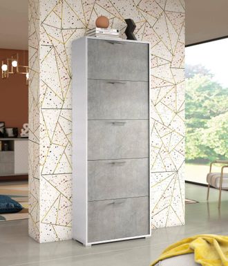 Dmora Zapatero Surfinia, Mueble De Entrada Polivalente Con 5 Puertas Abatibles, Zapatero De Doble Profundidad, 100% Made In Italy, Cm 67x28h183, Blanco Y Ce