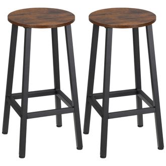 HOMCOM Juego De 2 Taburetes De Cocina De Aglomerado Y Acero Con Asiento Liso Y Reposapi&eacute;s, 32,5 X 32,5 X 65 Cm, Color Marr&oacute;n