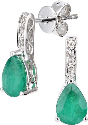 Jewelco London 9ct White Gold Diamond Pear 1.3ct Emerald Teardrop Drop Earrings - DE1AXL602WEM
