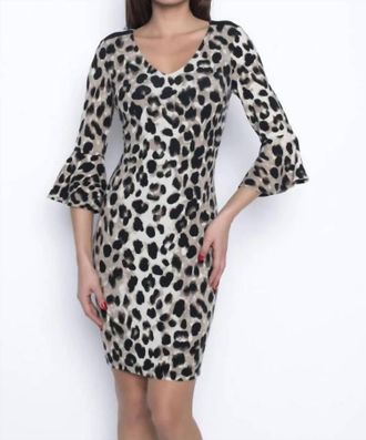 Frank Lyman Design Knit V-Neck Dress In Taupe/black