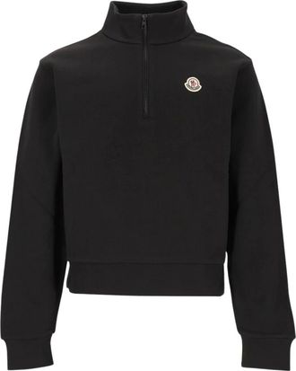 Moncler Hoodies & sweatvesten, Heren, Zwart, L, Katoen, Half-Zip Sweatshirt met Logo
