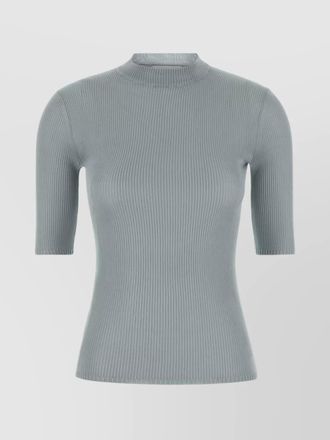 Miu Miu silk top with mock neck and short sleeves