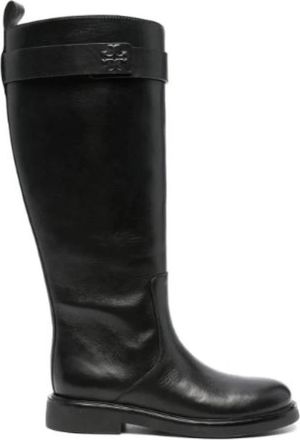 Tory Burch Double T Utility Boots - Dames - Hoge Laarzen - Zwart - 36 1/2 EU - Leer - Schoenen