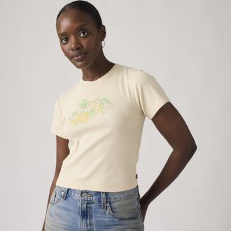 Levi's Graphic Essential Sporty Tee - Womens - XS - Orange / Studded Lemons Seedpearl