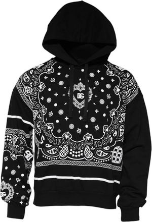 Dolce & Gabbana Hoodies & sweatvesten, Heren, Zwart, XL, Katoen, Zwarte Bandana Hoodie Mannen Sweatshirt Sweater