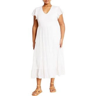 City Chic Marli Mixed Media Midi Dress in Ivory at Nordstrom Rack, Size Xs/14W