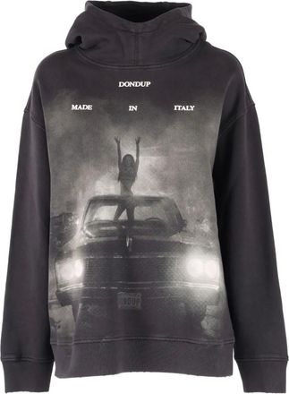 Dondup Felpa a maniche lunghe con cappuccio e stampa grafica - Nero