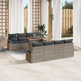 vidaXL Vidaxl - Conjunto De Sof&aacute; De Jard&iacute;n 9 Pcs Gris, Marr&oacute;n 100 X 55 X 73 Cm