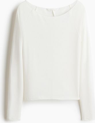 H&M Feinstrickshirt mit U-Boot-Ausschnitt - Weiss