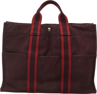 Hermès Fourre Tout Burgundy Canvas Tote Bag (Pre-Owned)