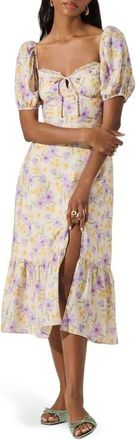 ASTR the Label Floral Eyelash Lace Detail Midi Dress in Purple Floral at Nordstrom, Size X-Large