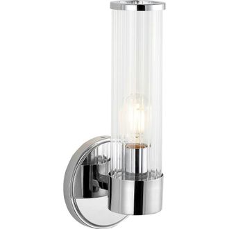 Jonathan Y Designs Cecil 1-Light Tall Cylinder Iron/Striped Glass Modern Mid-Century LED Vanity in Chrome With Clear Shade at Nordstrom