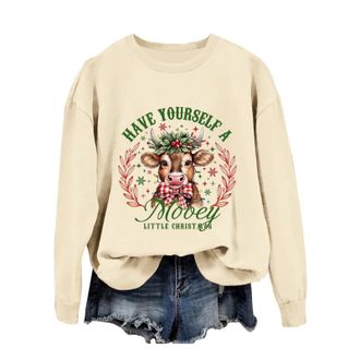 Generic Christmas Jumpers For Women Sweatshirt Highland Cow Print Womens Christmas Jumpers Xmas Jumper Classic Long Sleeve Crew Neck Sweatshirt Xmas Pullover 