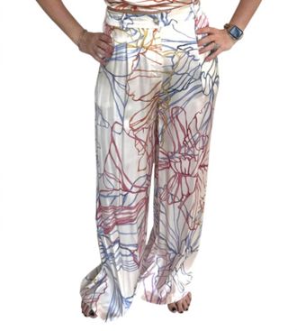 FRNCH Pastel Sketch High Rise Wide Leg Pants In Multi