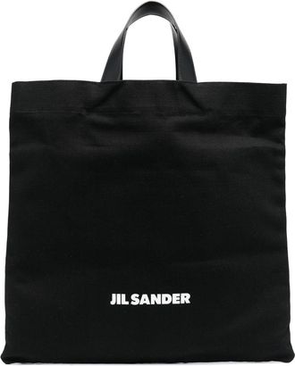 Jil Sander logo-print tote bag - women - Calf Leather/Canvas - One Size - Black