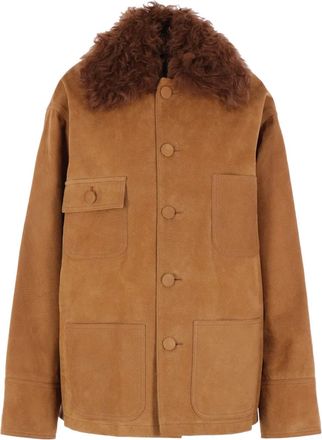 Plan C Giacca con colletto in shearling e tasca - Marrone