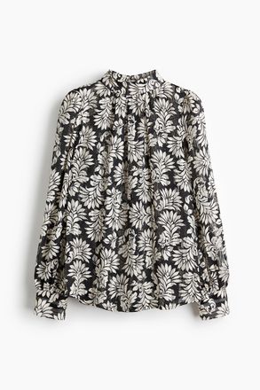 H&M Bluse mit Stehkragen - Schwarz/Gemustert