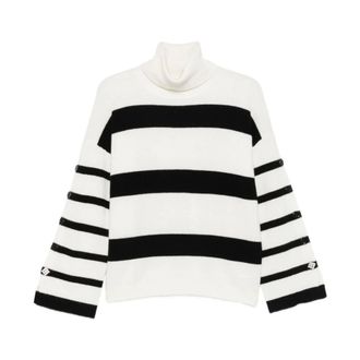 Liu Jo Turtlenecks, female, Multicolor, XS, Striped Turtleneck Jumper with Button Cuffs