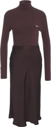 Elisabetta Franchi Kleedjes, Dames, Bruin, M, Elegante Midi Jurk Viola Aw 25