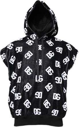 Dolce & Gabbana Mens Black Dg Cotton Hooded Sleeveless Sweater And White Clothing