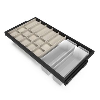 Emuca Kit Di Cassetti Organizzatori, Vassoio E Telaio A Scorrimento Con Chiusura Ammortizzata Per Armadi, Regolabile, Modulo 900 Mm, Nero Testurizzato - Emu