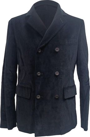 Mr P. Mr. P. Double-Breasted Blazer with Pockets in Black Corduroy