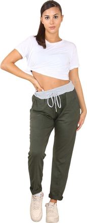 Generic Womens Italian Multi Floral Printed Turn Up Trouser - Ladies Plain Elasticated Waistband Causal Summer Drawstring Bottom Pants (Contrast Khaki, 16-20)