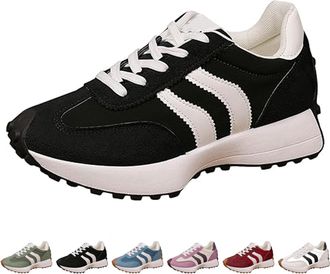 Generic Womens Platform Retro Fashion Sneakers, Comfortable Support Thick Sole Walking Sneakers, Non Slip Work Tennis Shoes (Black,37.5EU)