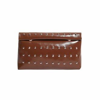 Generic Luxury Sparkle Rivet Envelope Evening Bag Roll Top Clutch Purse for Women Wedding Bridal Handbag 11.02x6.69x1.97in(Brown)