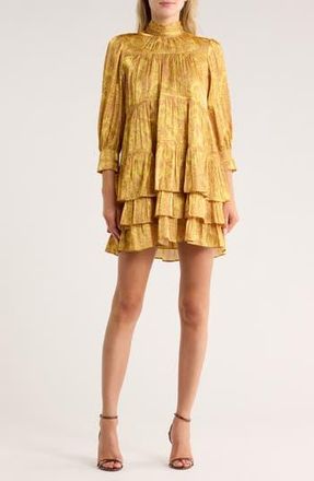 Cinq &agrave; Sept Dragon Paisley Riva Long Sleeve Dress in Golden Fog/Merlot at Nordstrom Rack, Size 2