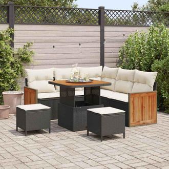 vidaXL Vidaxl - Conjunto De Sof&aacute; De Jard&iacute;n 8 Pcs Negro, Crema 80 X 80 X 71 Cm