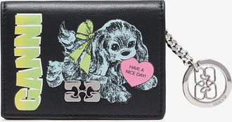 Ganni Black Card Holder in Blue With Flap and Dog