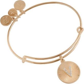 Alex and Ani Pave Starburst Texture Initial Bangle Bracelet in Gold - V at Nordstrom