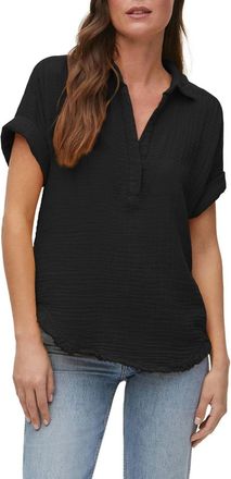 Michael Stars Womens Michael Stars Gigi Popover Top Black Gauze Rolled Sleeve GBO669