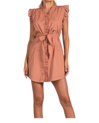 Elan Ruffle Sleeve Dress In Rust