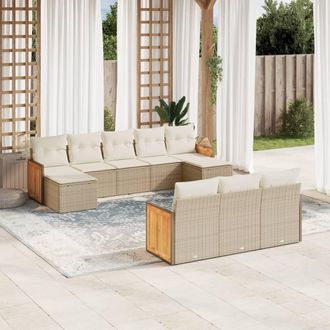 vidaXL Juego De Sof&aacute;s Jard&iacute;n Con Cojines Beige 10 Pzas Rat&aacute;n Sint&eacute;tico Vidaxl
