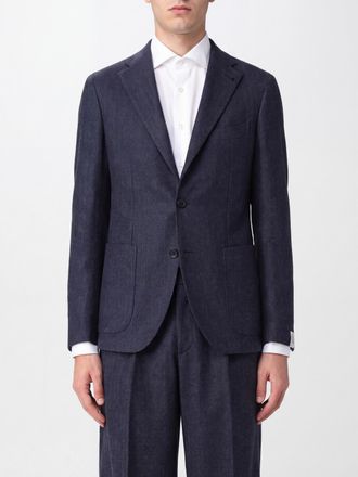 Tagliatore Single-Breasted Chevron Blazer in Linen and Wool
